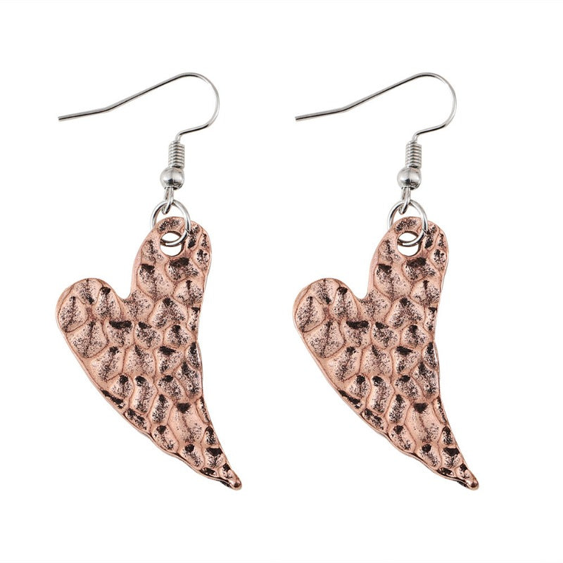Wholesale Simple Retro Heart-shaped Textured Pendant Personality Versatile Love Pattern Earrings